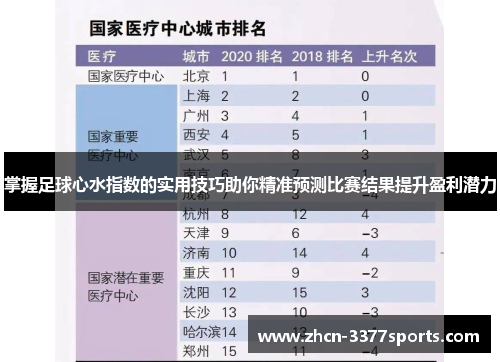 掌握足球心水指数的实用技巧助你精准预测比赛结果提升盈利潜力