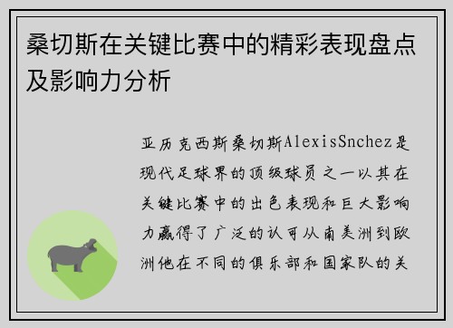 桑切斯在关键比赛中的精彩表现盘点及影响力分析